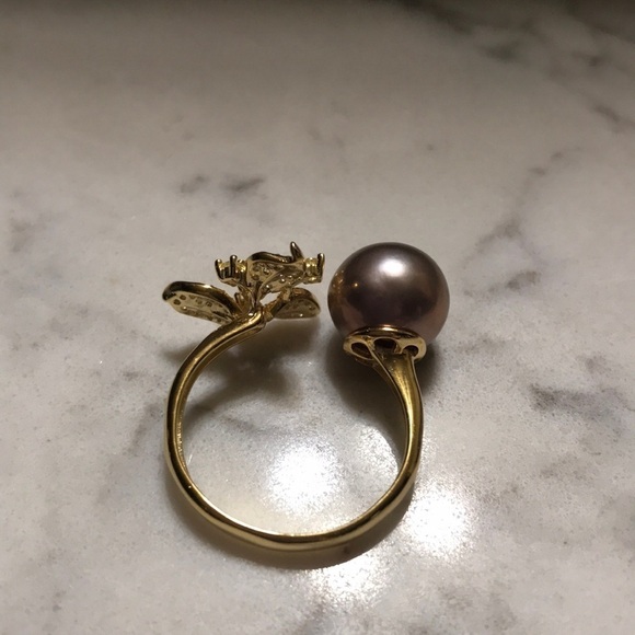 AAA 10.5mm Custom Made Genuine Pearl Clover Ring - Picture 11 of 15